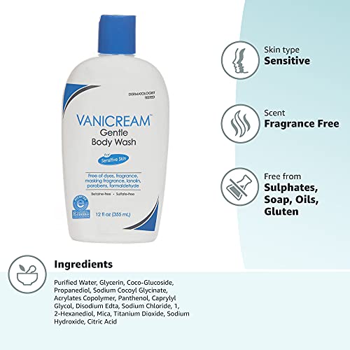 Vanicream Gentle Body Wash 12oz – pH-Balanced, Non-Drying, Moisturizing Shower Gel for Sensitive Skin, Free from Common Irritants