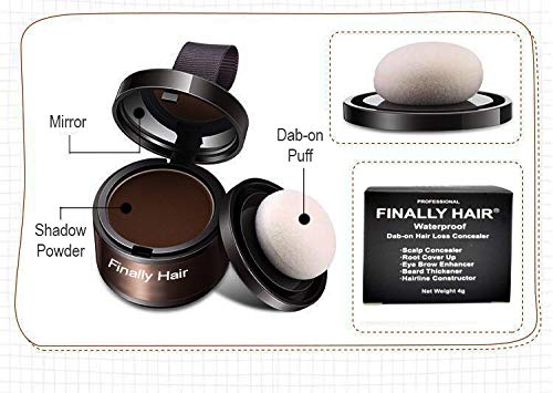 Finally Hair Fiber Concealer - Waterproof Black Hair Loss Solution, Hairline Creator, Eyebrow Enhancer & Beard Filler with Dab-on Shadow Powder