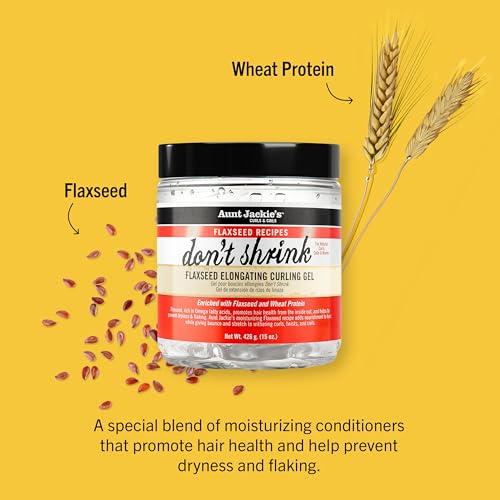 Aunt Jackie's Flaxseed Recipes Don't Shrink Elongating Hair Curling Gel for Natural Curls, Coils and Waves, Helps Prevent Dryness and Flaking, 15 oz