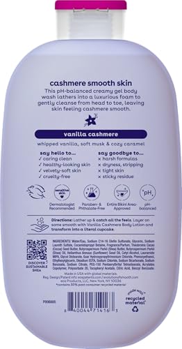eos Shea Better Cashmere Body Wash – Vanilla Cashmere, Moisturizing pH-Balanced Creamy Gel, Paraben & Phthalate Free, Sensitive Skin, 16 fl oz