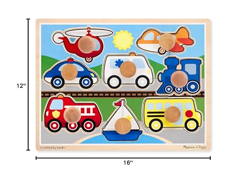 Melissa & Doug Vehicle Jumbo Knob Puzzle, Wooden Peg Puzzle for Toddlers, Educational Toy for Shape Recognition and Fine Motor Skills, Ages 1+