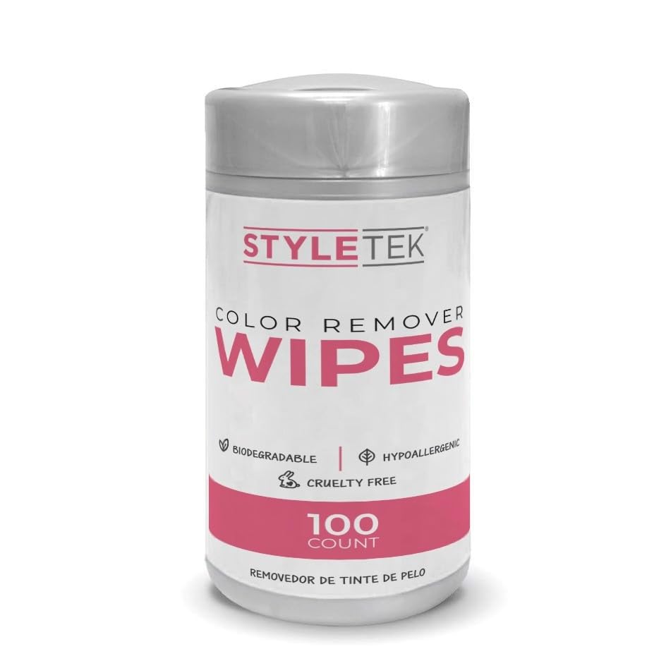 STYLETEK COLOR REMOVER WIPES, 100 PER CANNISTER, HAIR DYE REMOVER, SENSITIVE AND NON-IRRITATING, BIODEGRADABLE FABRIC