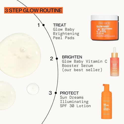 Pacifica Glow Baby Brightening Peel Pads – 10% AHA & BHA Exfoliating Face Pads with Glycolic & Salicylic Acid, Smooth Skin, 60 Ct