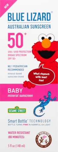 Blue Lizard Baby Mineral Sunscreen SPF 50 - Zinc Oxide, Fragrance-Free, Water Resistant, UVA/UVB Protection, Smart Tech, 5 Fl Oz