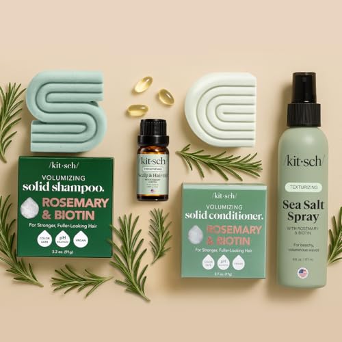 Kitsch Rosemary & Biotin Shampoo & Conditioner Set - Hair Growth, Strengthening & Volumizing Bars - Sulfate, Paraben & Silicone Free, 2 Pack, USA Made