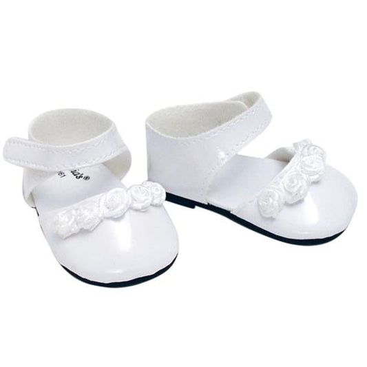 Sophia's Patent Leather Dress Shoes with Rose Detail and Strap for 18" Dolls, White