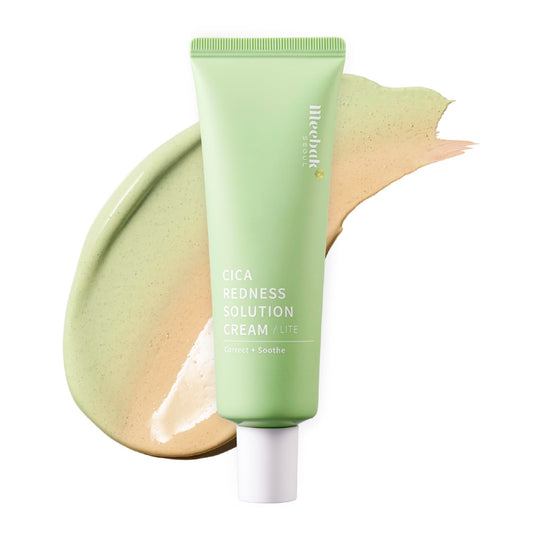Meebak Cica Redness Solution Lite CC Cream – Green Color Correcting Tinted Moisturizer with Niacinamide & Centella, for Fair to Medium Skin