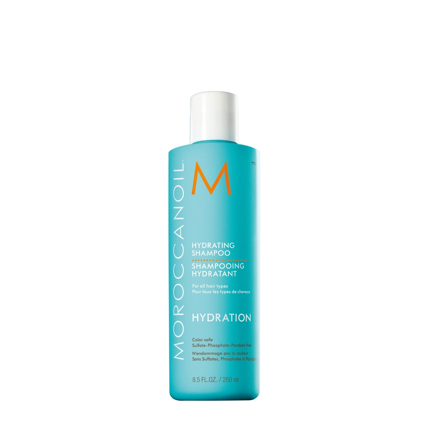 Moroccanoil shampoo bottle on a white background