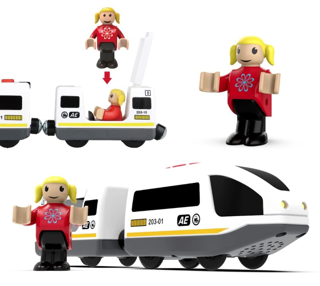 Z MAYABBO Remote Control Wooden Train Set – Battery Operated Locomotive & Cars, Fits All Major Wooden Tracks, Powerful Engine for Kids