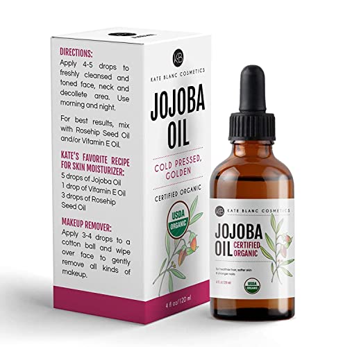 Kate Blanc Cosmetics Jojoba Oil for Softer Hair & Smoother Skin. Gua Sha Oil for Face & Dermaplaning (2oz, Organic, 100% Pure, Natural)