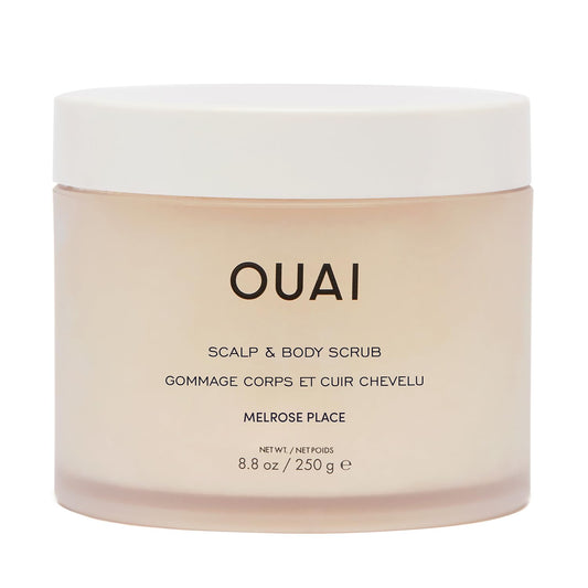 OUAI Scalp & Body Scrub, Melrose Place – Exfoliating Sugar & Coconut Oil Blend for Smooth Skin & Scalp, Removes Buildup, 8.8 Oz