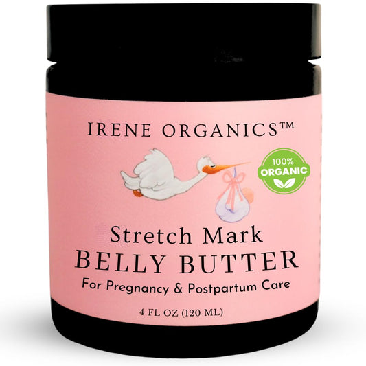 Irene Organics Organic Belly Butter 4oz – Hydrating Pregnancy & Postpartum Cream for Stretch Mark Prevention & Treatment