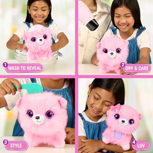 SCRUFFALUVS Pet Scruffs Pink Plush Toy – Wash & Reveal Puppy, Bunny, or Kitty with Deluxe Pet Carrier (Styles Vary)