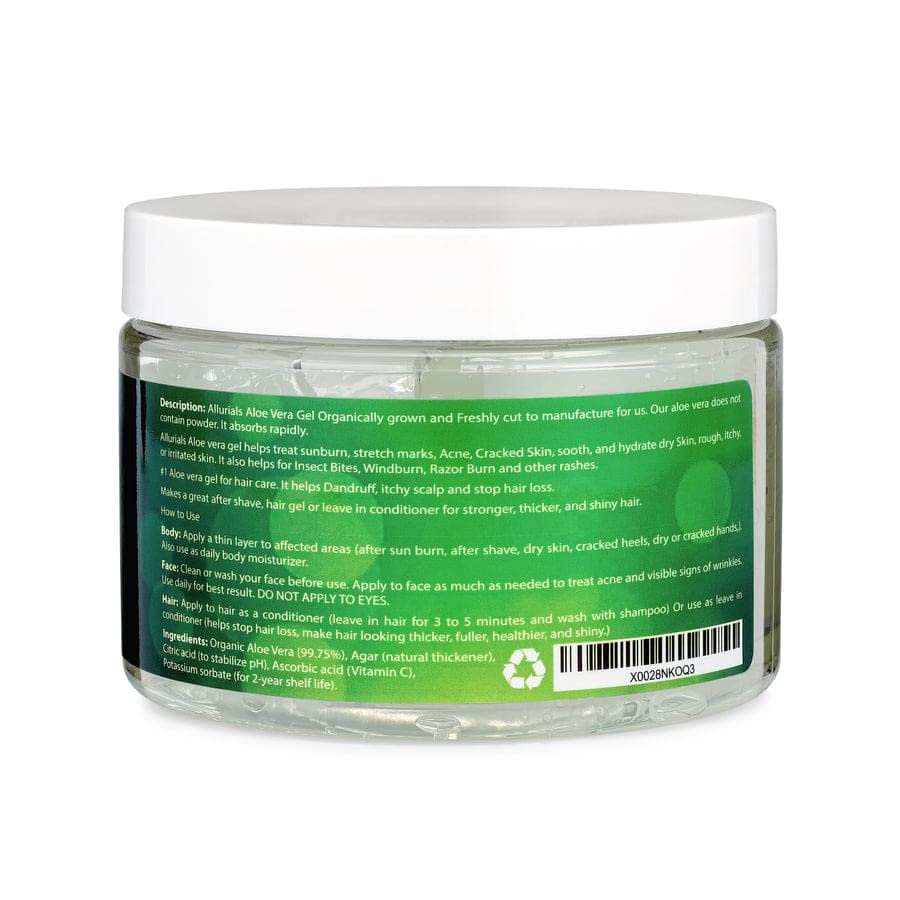 Allurials 99.75% Pure Organic Aloe Vera Gel, Made in USA, Clinically Tested, Dermatologist Approved, Hydrates & Heals Skin & Hair, 12oz
