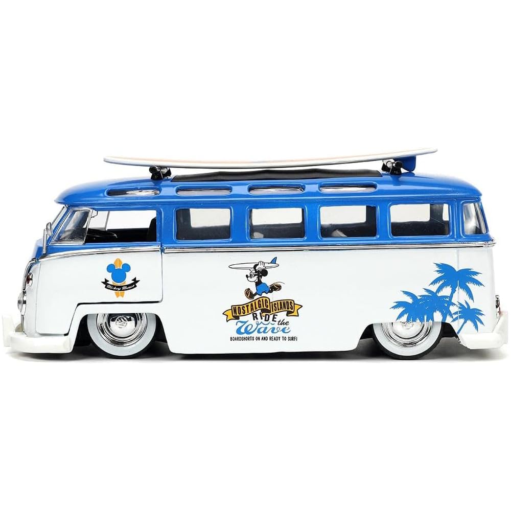 Jada Toys Disney Mickey and Friends 1:24 Volkswagen T1 Bus Die-cast Car w/ 2.75" Mickey Mouse Figure, Toys for Kids and Adults