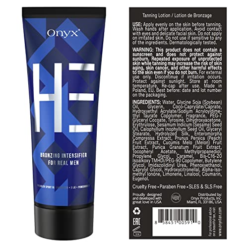 Onyx HE Tanning Bed Lotion for Men - Indoor Tan Accelerator & Bronzer with Muscle Bronzing Complex, Skin Firming & Moisturizing Formula