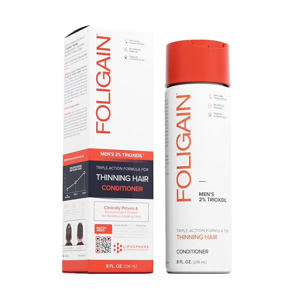 Foligain Triple Action Conditioner For Thinning Hair, Volumizing Conditioner for Men, 8 Fl. Oz.