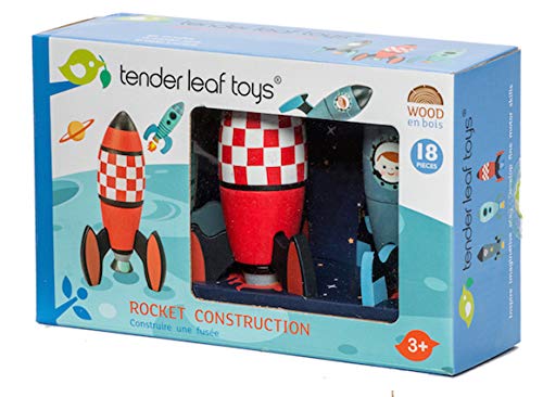 Tender Leaf Toys Rocket Construction 18-Pc Wooden Playset – Build 3 Spaceships, Boost Dexterity, Problem Solving & Imaginative Play, Ages 3+