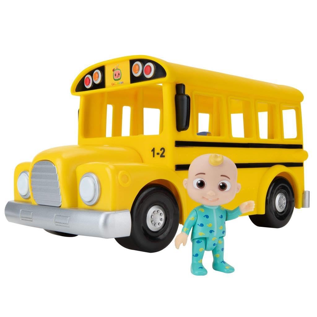 CoComelon Musical Yellow School Bus Toy – Plays ‘Wheels on The Bus’ Clips, Includes Removable JJ Figure for Toddlers & Kids