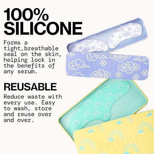 Pacifica Reusable Silicone Under Eye Mask for Dark Circles & Fine Lines, 2 Pieces with Serum & Storage Tin, Vegan & Cruelty-Free