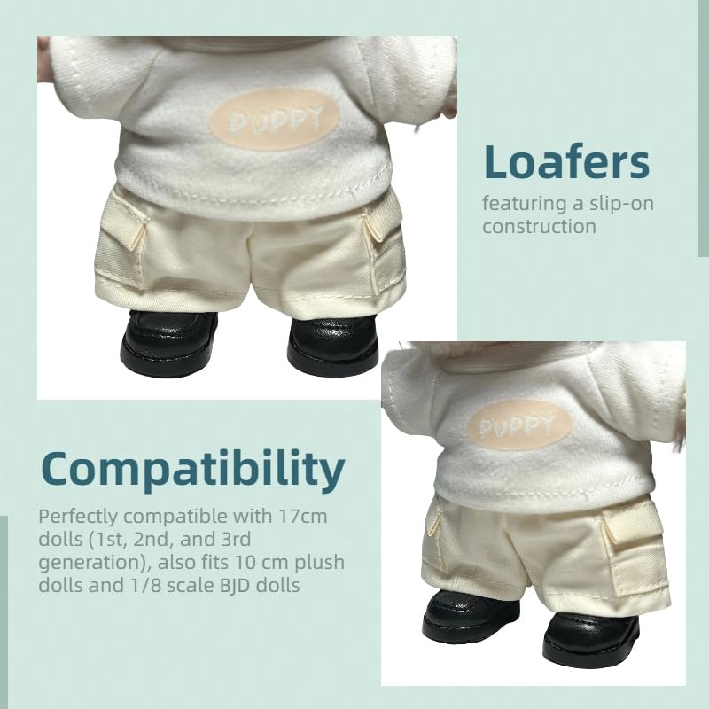 QIXINGWISE 1 Pair Doll Shoes for 15-17cm Dolls, Mini PU Leather Loafers, Fashion Doll Outfit Accessories, Black