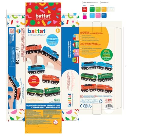 Battat – Classic Trains – 6 Pieces Wooden Railroad Set – Magnetic Toy Trains – Train Engines & Cars – 3+ Years– Wooden Locomotives & Freight Cars