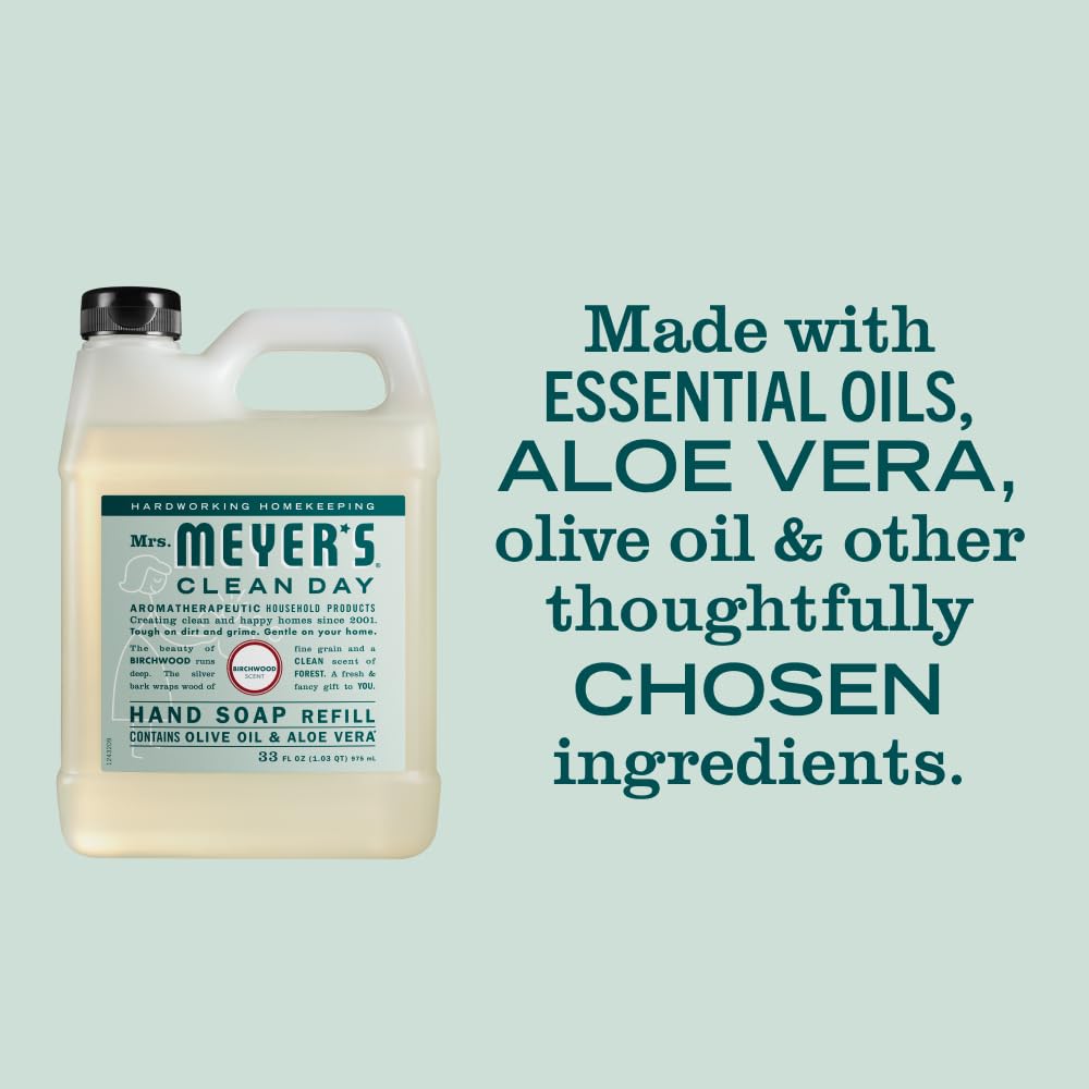 Mrs. MEYER'S Clean Day Liquid Hand Soap Refill, Birchwood Scent, 33 Ounce Bottle