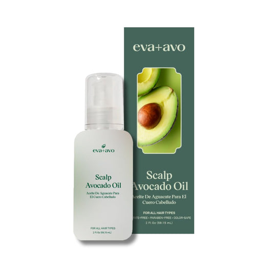 Eva+Avo Scalp Avocado Oil bottle and packaging on a white background