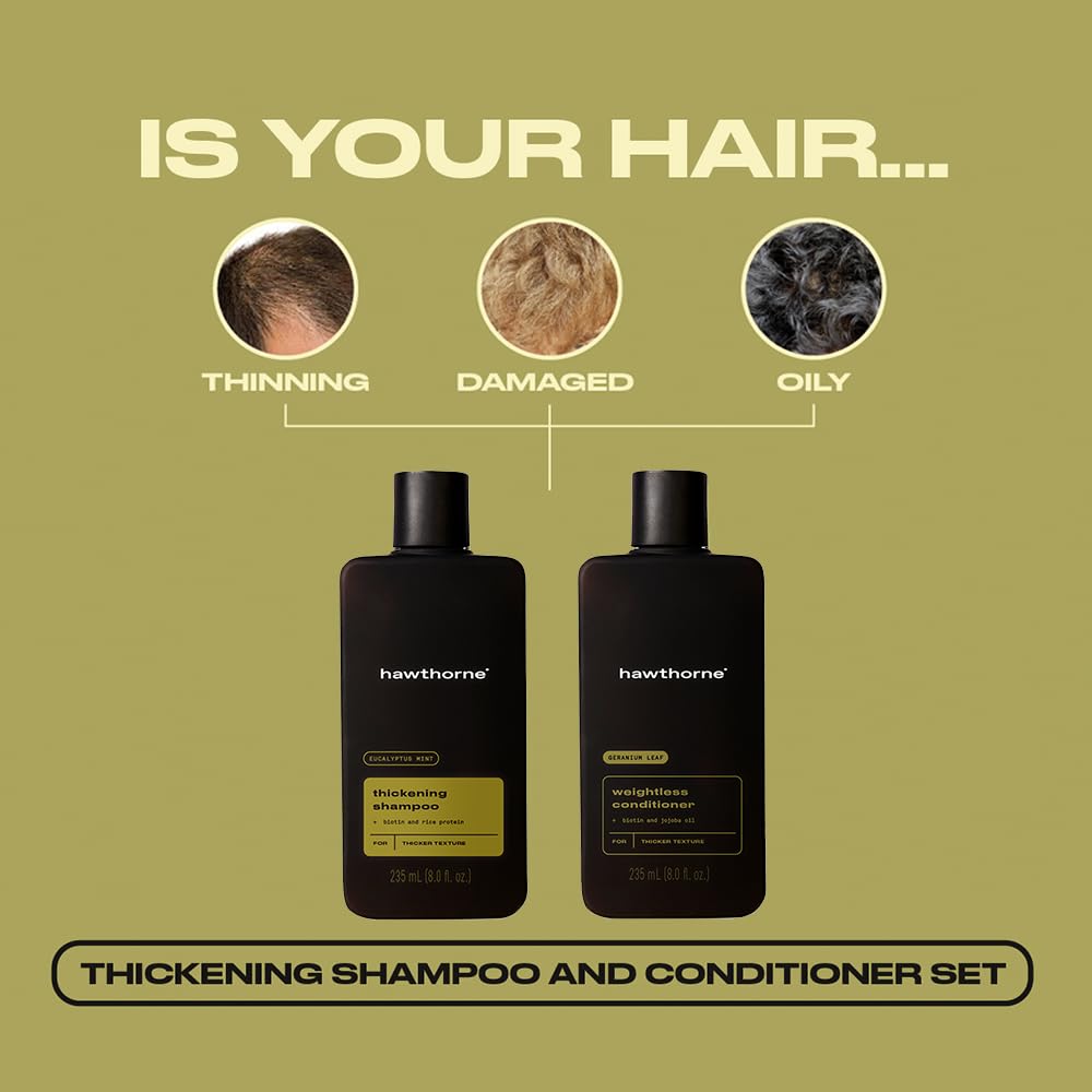 Hawthorne Thickening Shampoo & Conditioner Set for Men | Natural, Sulfate & Paraben Free | Volumizing, Weightless Hair Care Duo, 8 Fl Oz Each