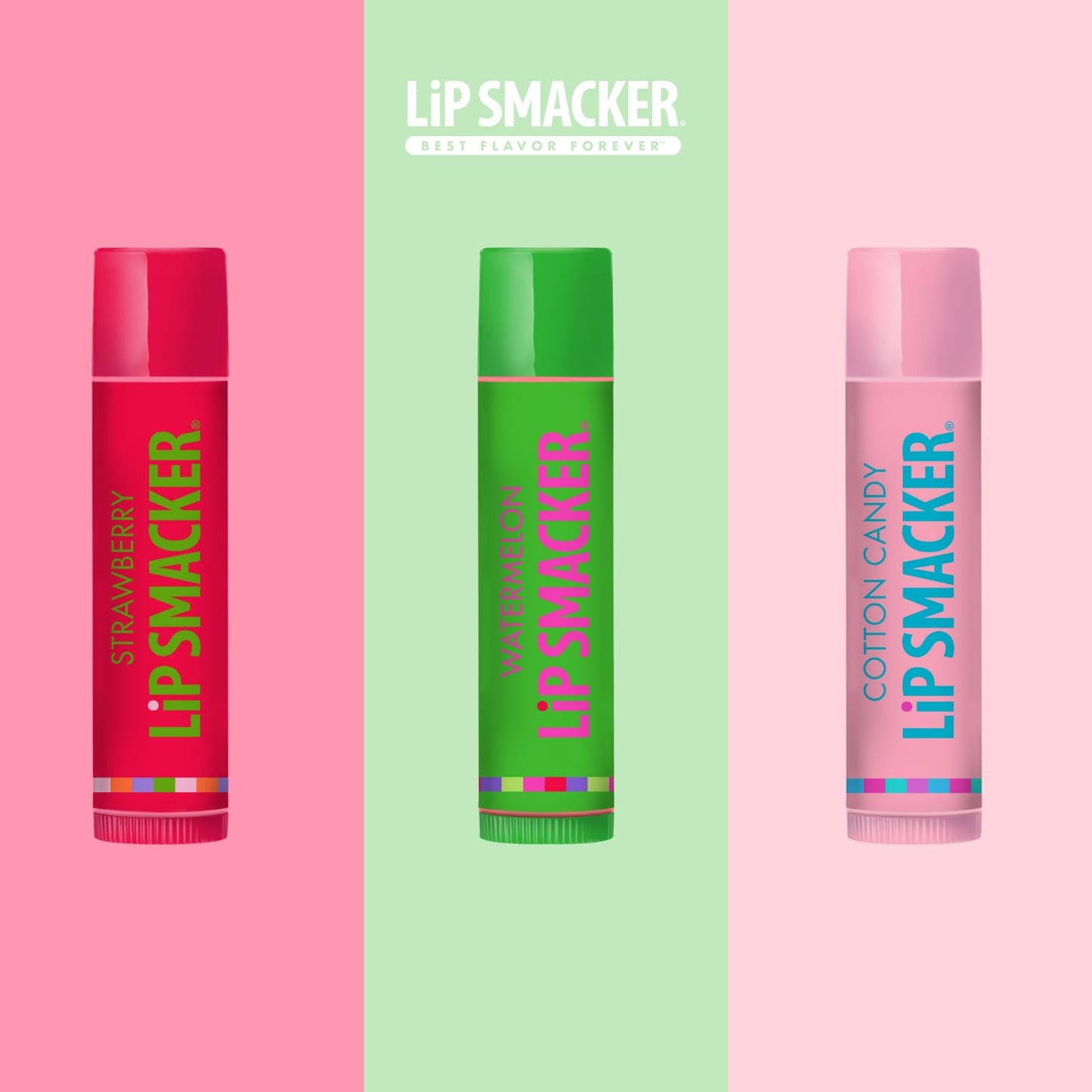 Lip Smackers Flavored Lip Balm Original & Best - Moisturizing, Soothing Trio Strawberry, Watermelon, & Cotton Candy