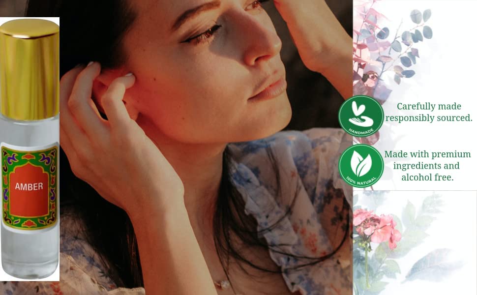 Amber Perfume Oil Roll-On - Alcohol Free Perfumes for Women and Men by Nemat Fragrances, 10 ml / 0.33 fl Oz, Package may vary