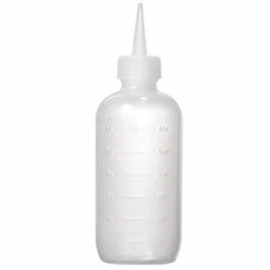 White plastic bottle with a nozzle on a white background