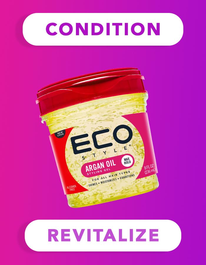 Eco Style Moroccan Argan Oil Styling Gel 8oz – Nourishes & Repairs Hair, Adds Shine, Tames Frizz, Promotes Healthy Hair & Provides Maximum Hold