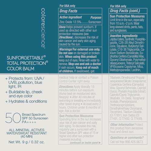 Colorescience Sunforgettable Total Protection Color Balm SPF 50, for Cheeks & Lips, GLOW