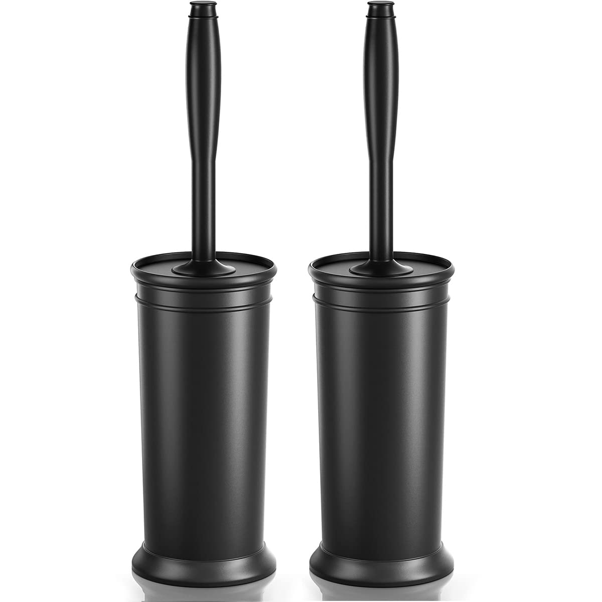 Toilet Brush and Holder 2 Pack – Long Handle, Covered Toilet Scrubber for Deep Cleaning & Space Saving – Black, Durable