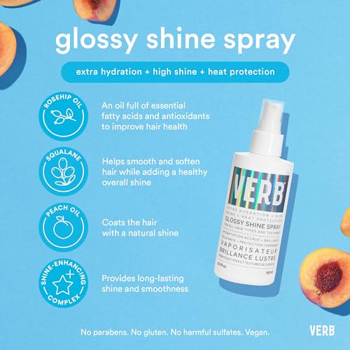 VERB Glossy Shine Spray with Heat Protection, 6.5 fl oz – Vegan, Paraben & Sulfate Free Hair Spray for All Hair Types, Adds Shine & Primes for Styling