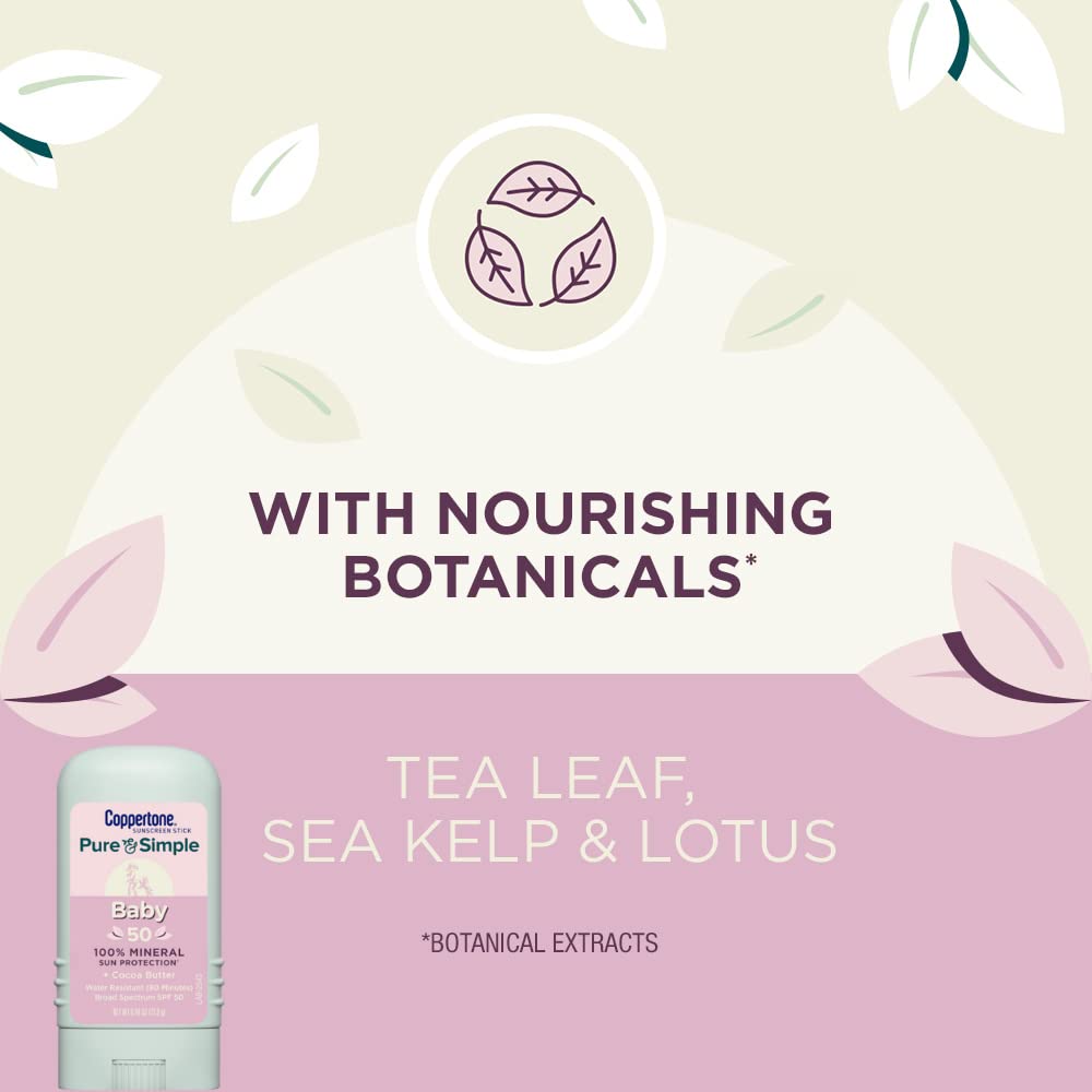 Coppertone WaterBabies SPF 50 Baby Sunscreen Spray 6oz + Pure & Simple Mineral Sunscreen Stick SPF 50 Tear-Free, Hypoallergenic