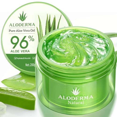 Aloderma Organic Aloe Vera Gel 96% Pure – Freshly Made Within 12 Hours, Hydrating & Soothing Gel for Face, Body, Hair & Scalp, 7.05 oz