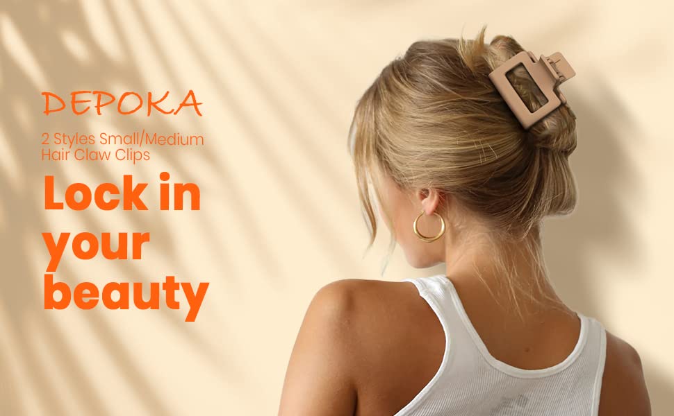 DEPOKA Matte Hair Claw Clips for Women & Girls – Rectangle & Double Row Small Clips for Thin to Medium Hair – Nonslip Jaw Clips (4 Pack: Beige, Khaki, Brown, Black)