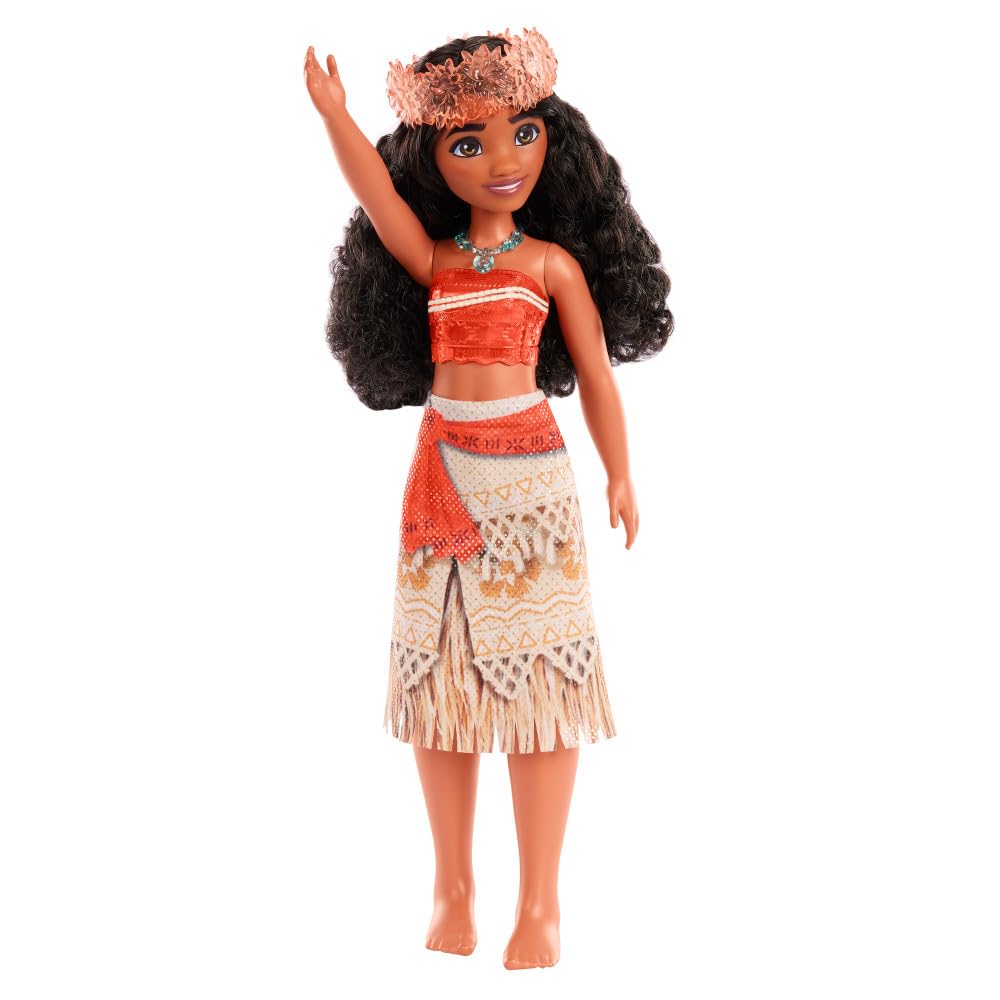 Mattel Disney Princess Moana Doll in Sparkling Fashion with Removable Skirt, Headband and Necklace, Posable & Collectible, Inspired by Movie
