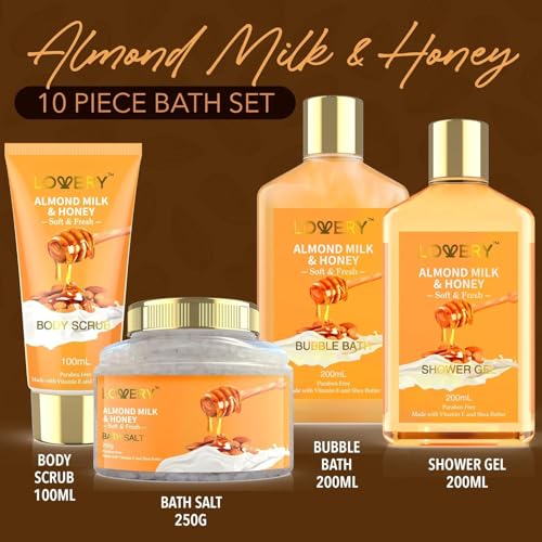 10-Pc Almond Milk & Honey Gift Basket for Women – Spa, Bath & Self-Care Set, Relaxing Pampering Kit for Birthday, Mom, Anniversary