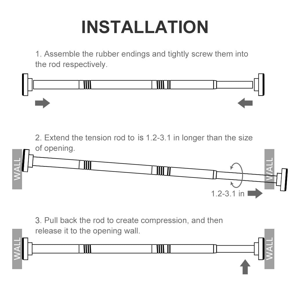 Ausemku Shower Curtain Rod, 26-76 Inch Adjustable Stainless Steel Tension Rod, Rustproof & Non-Slip, No-Drill for Bathroom & Kitchen, Silver