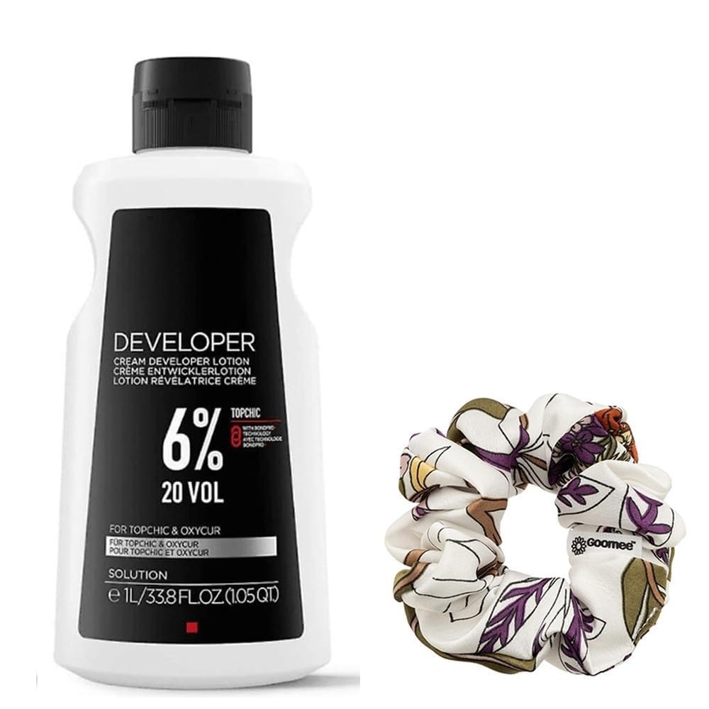 Topchic Developer 6% / 20 Volume Topchic Hair Color Developer 33.8 Ounce and Goomee Scrunchie (Bundle)