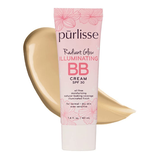 pūrlisse Radiant Glow BB Cream SPF 30 – Dewy Illuminating Cream with Goji & Hawthorn Berry, Enhances Skin Texture & Radiance, Light/Medium 1.4 oz