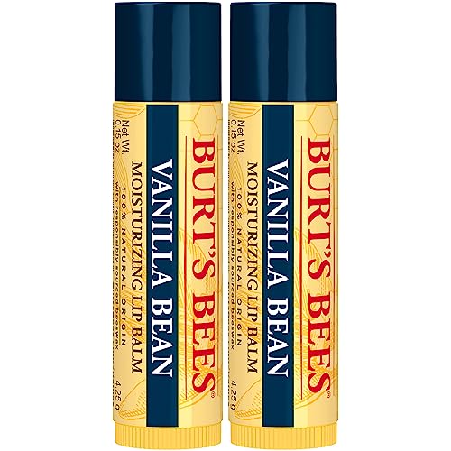 Burt’s Bees Vanilla Bean Lip Balm – Natural Lip Moisturizer with Responsibly Sourced Beeswax, Tint-Free Hydrating Balm, 2 Tubes, 0.15 oz Each