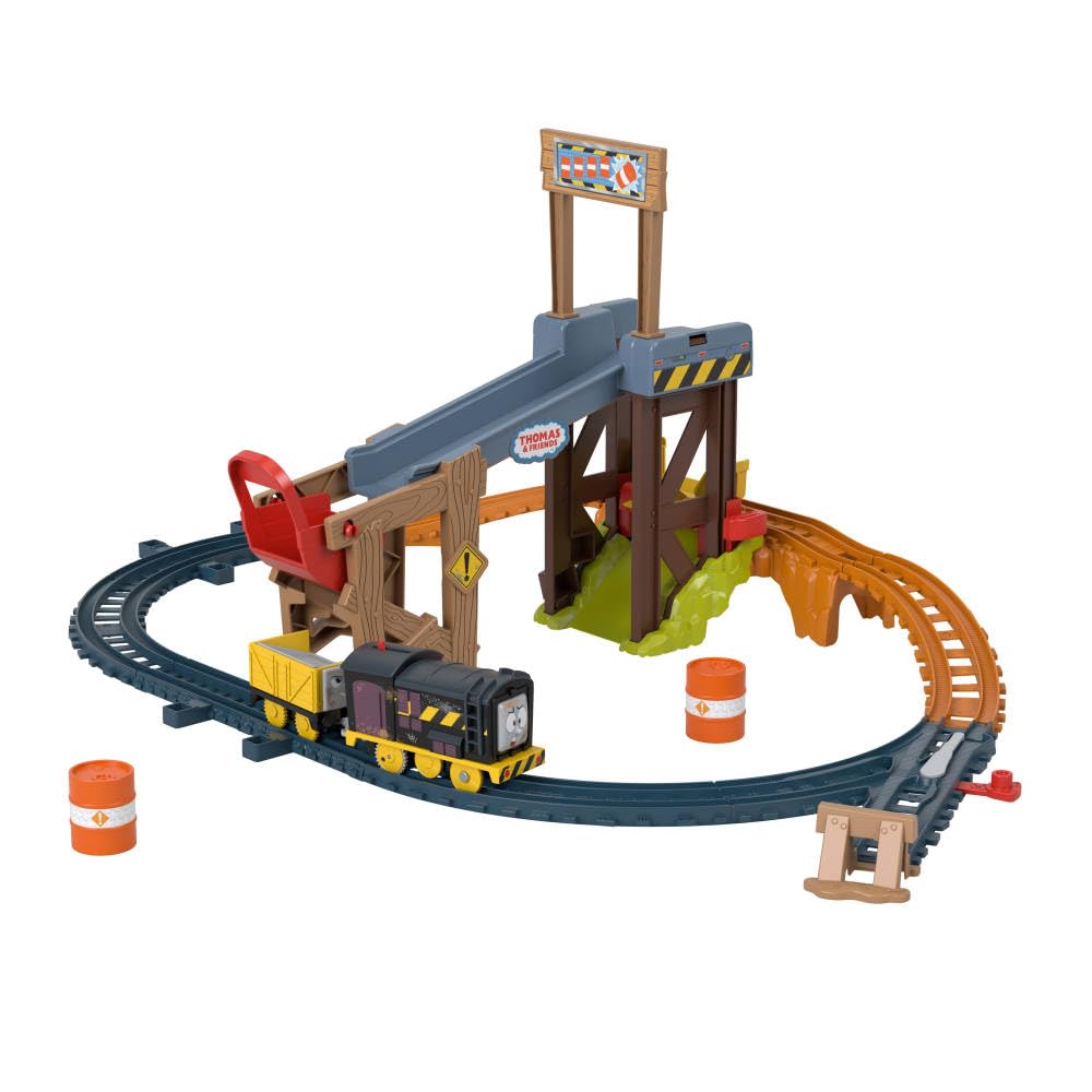 Thomas & Friends Motorized Toy Train Set Diesel’s Lift & Load Construction with Track & Cargo for Preschool Kids Ages 3+ Years
