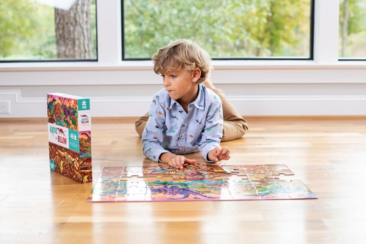 Crocodile Creek Above + Below 48-Piece Jigsaw Floor Puzzle - Fun Floor Puzzles for Kids Ages 4-8 - Dinosaur World - 27 x 20 inches Finished