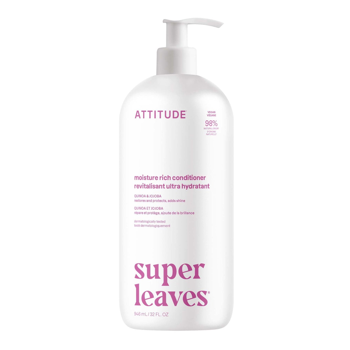 ATTITUDE Moisture Rich Conditioner for Dry & Damaged Hair | Vegan Detangler with Quinoa & Jojoba | Nourishing, Dermatologist-Tested, 32 Fl Oz