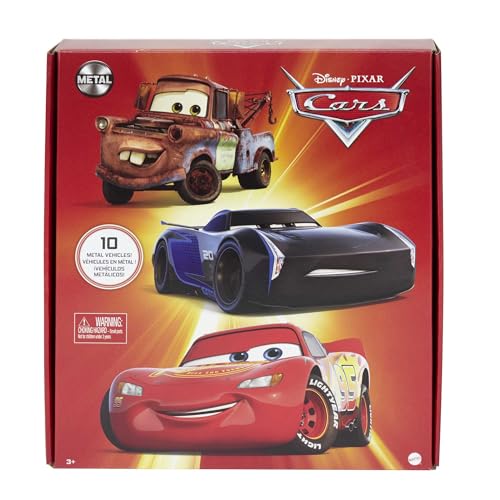 Mattel Disney and Pixar Cars Set of 10 Die-Cast Mini Racers Vehicles, Collectible Set of 1:55 Scale Toy Cars Inspired by Movies