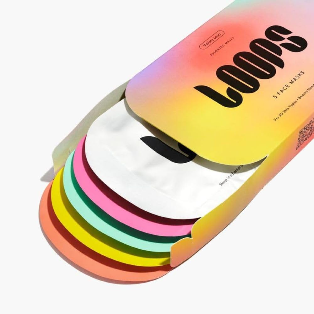 LOOPS Variety Hydrogel Face Mask Kit - 5 Korean Masks for Brightening, Detox, Repair, Glow & Rejuvenation - Women’s Skincare Gift